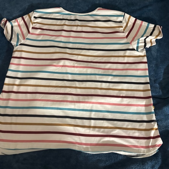 SHEIN White Short Sleeve Tee with Multicolor Stripes - Picture 5 of 5